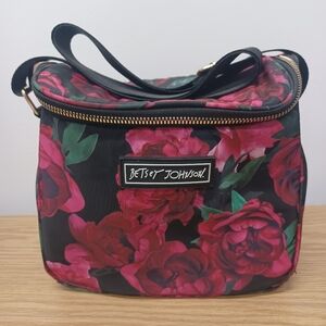 Betsey Johnson Insulated Lunch Tote Bag Rose Floral Print Design Pink Black
